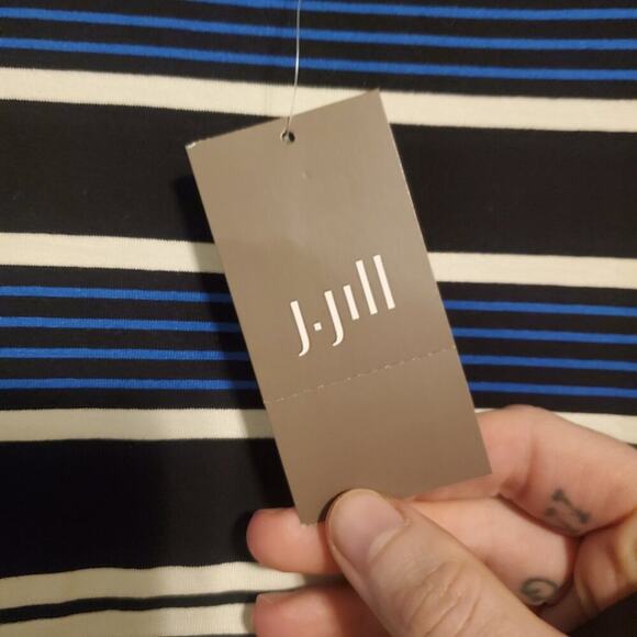 J. Jill Wearever Multi Striped Halter Dress Black Blue White, Stretch Jerseynorm - Picture 5 of 12